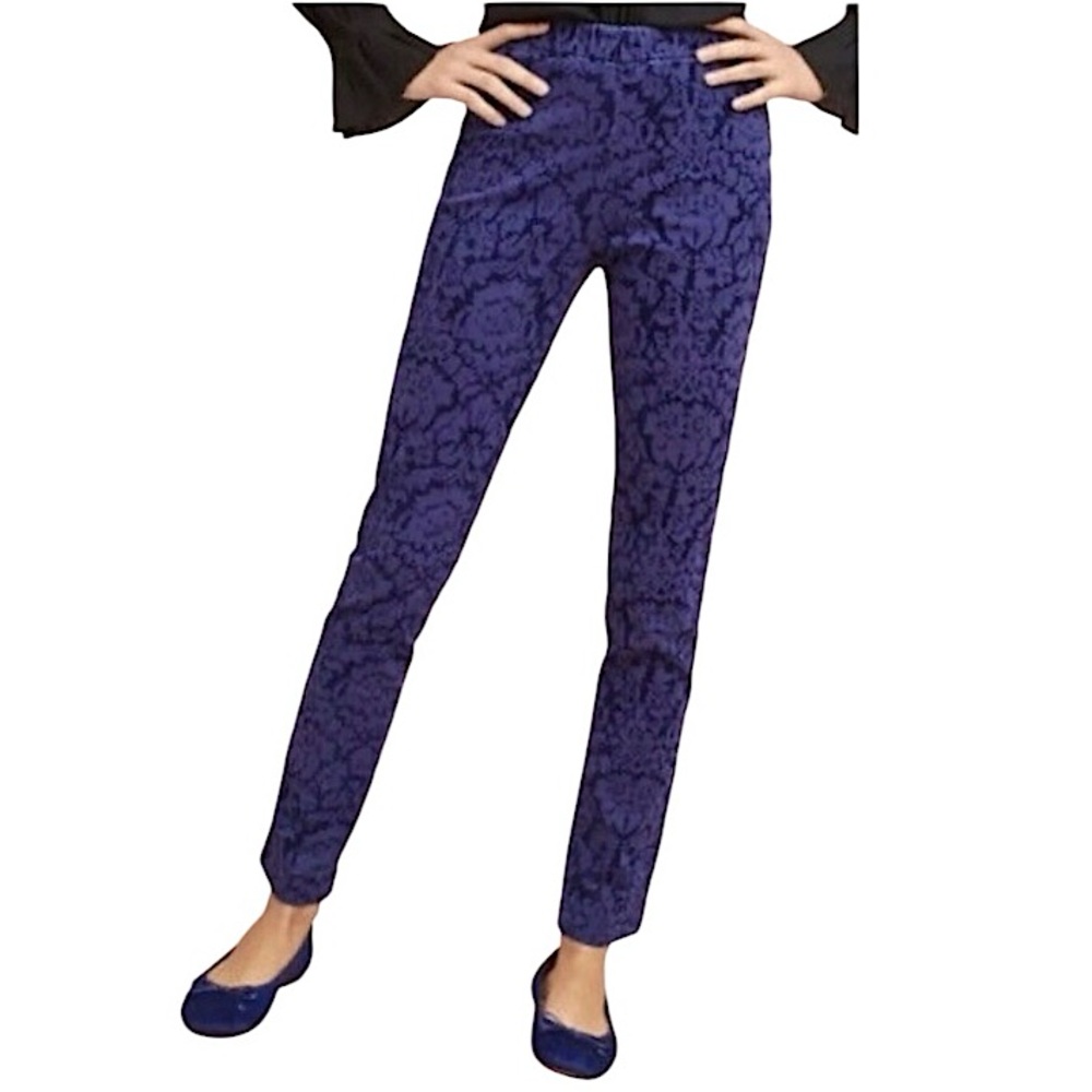 Anthropologie velvet jacquard side zip essential skinny ankle pants
